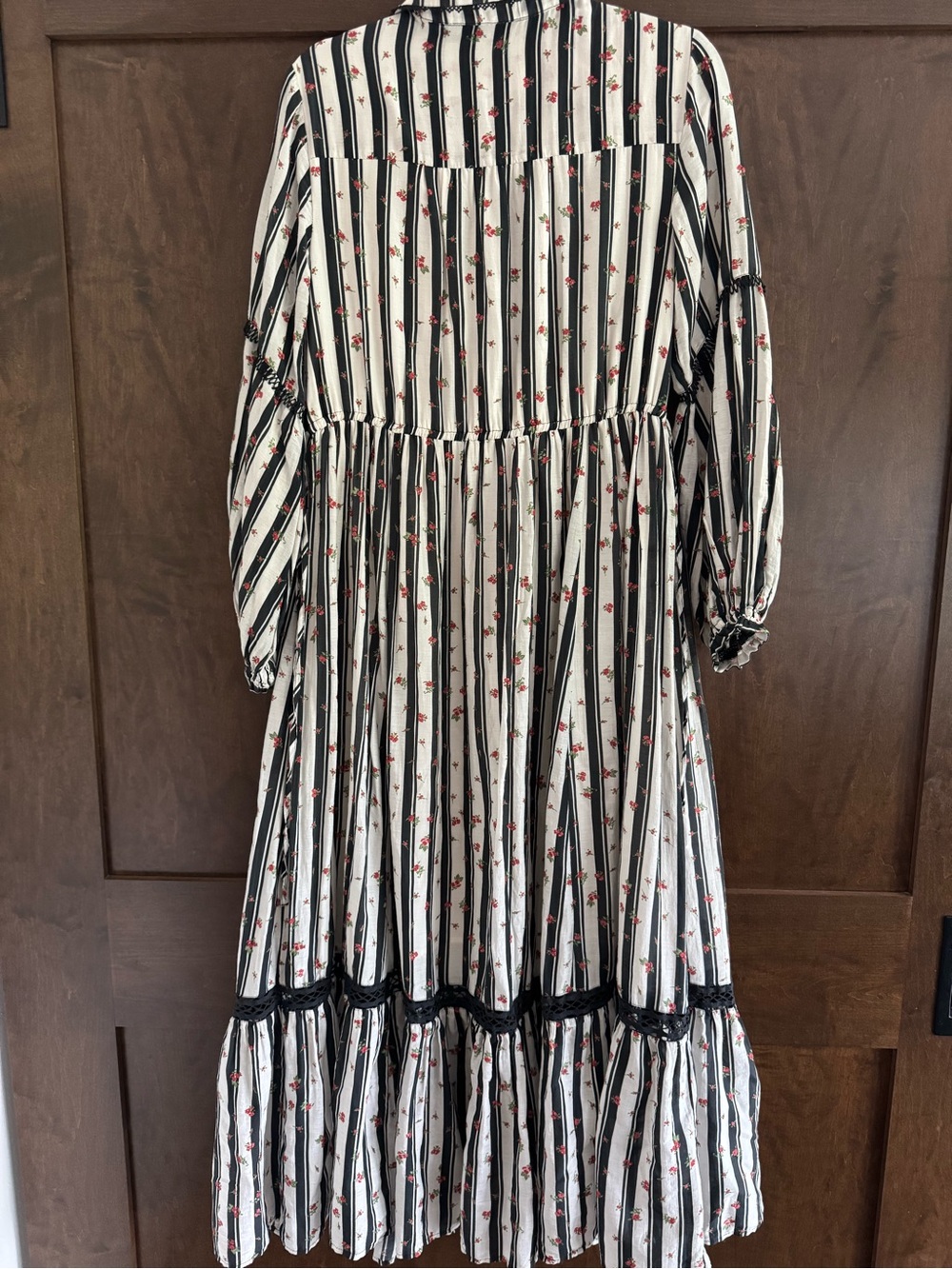 Anthropologie Eleanora Striped Rose Print Cotton Silk Blend Dress - Picture 2 of 4